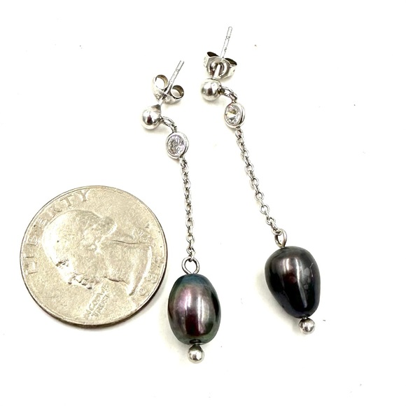 Charles Winston Sterling Silver CZ Drop Dangle Pearl Earrings NWOT - Picture 9 of 16